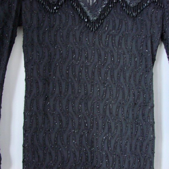 Vintage Black Cocktail Dress Beaded Lace Wedding Black Tie Holiday Party 10 - Picture 7 of 16